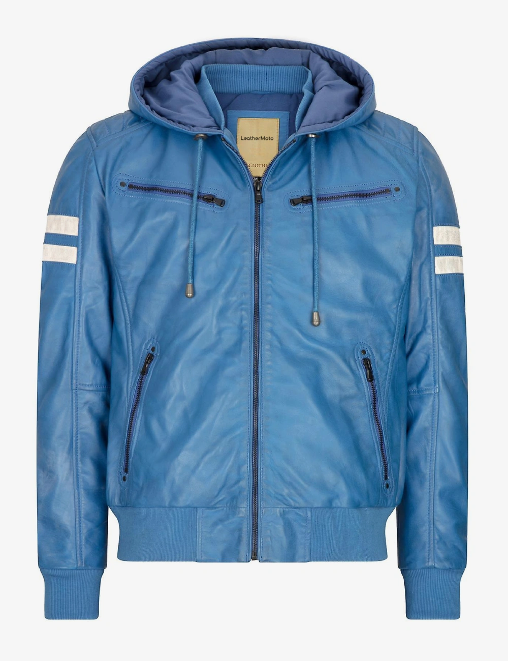 The Azure Dream Leather Hooded Moto Jacket (1)