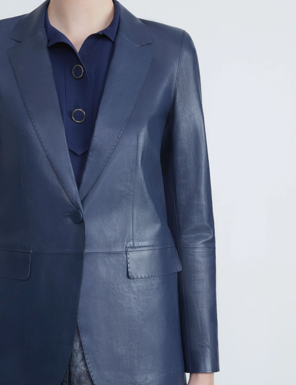 The Luxurious Blue - Soft Nappa Leather Blazer for Women (2)
