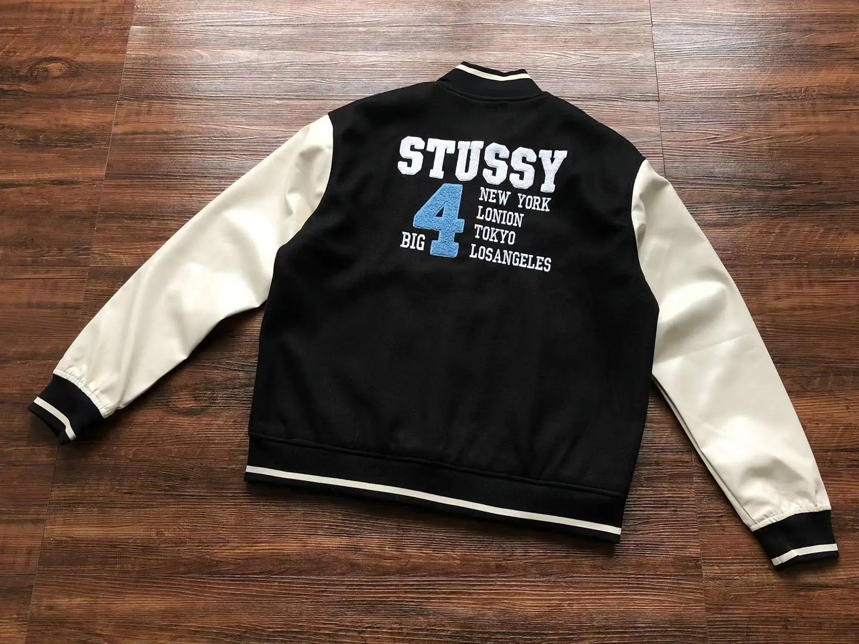 Vintage-Stussy-Big-4-Wool-Black-Leather moto