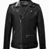 Wanderer Black Rider Leather Jacket – Sleek Moto Look with Lapel Collar and Side Zippers (1)