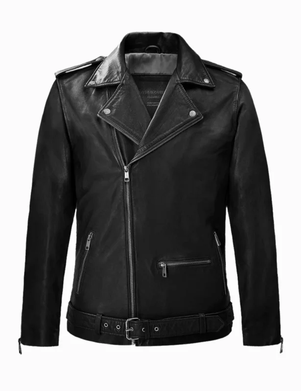 Wanderer Black Rider Leather Jacket – Sleek Moto Look with Lapel Collar and Side Zippers (1)