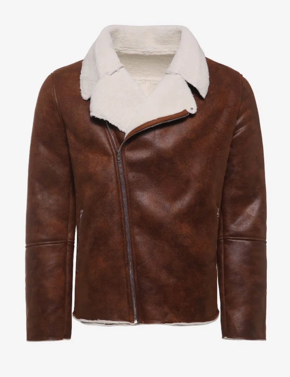 Winter Sentinel Sherpa Fleece Sheepskin Brown Leather Jacket (1)