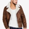 Winter Sentinel Sherpa Fleece Sheepskin Brown Leather Jacket (3)