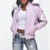 Womens-Pink-8-Ball-Bomber-Leather-Team Jacket 3