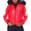 Womens-Red-8-Ball-Bomber-Leather-Team Jacket 2