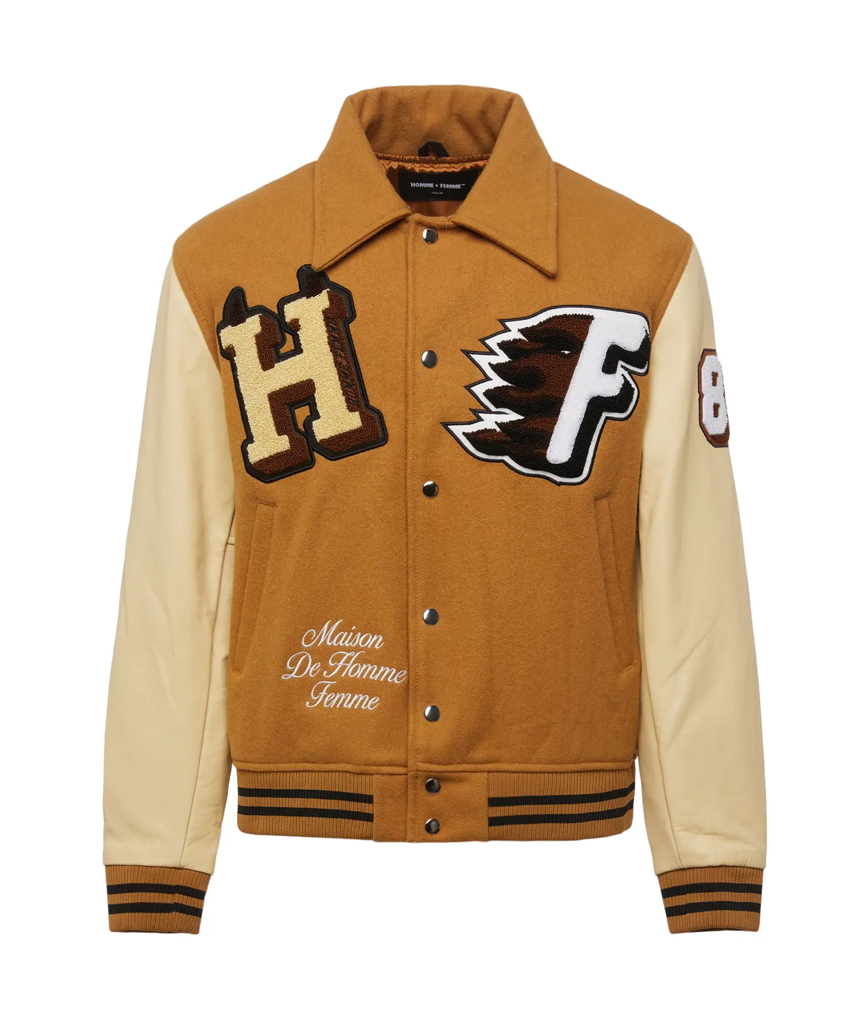 World-Champs-Homme-Femme-Letterman-Brown-Camel-Varsity-Jacket leather moto (1)