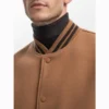 Brown Wool & Black Leather Sleeves Varsity Jacket - Image 5