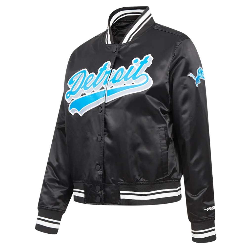 Detroit-Lions-Script-Tail-Womens-Full-Snap-Satin-Varsity-Jacket-Black-LeatherMoto