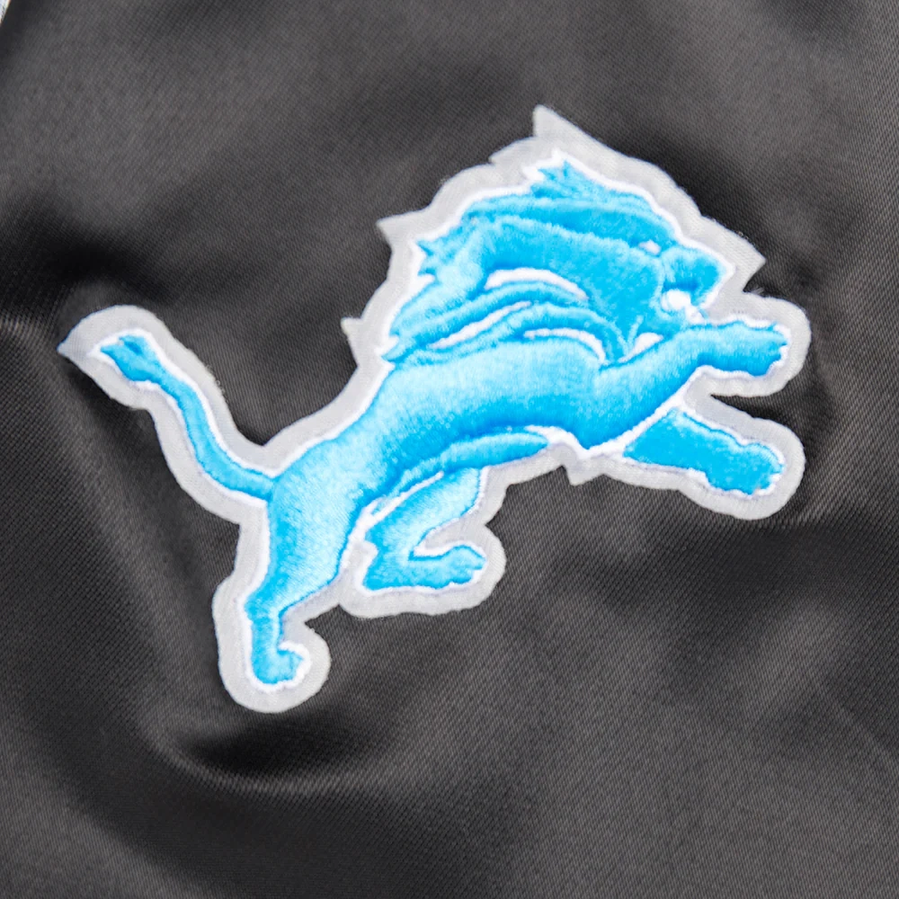 Detroit Lions Women's Black Satin Script Tail Full-Snap Varsity Jacket - Image 5
