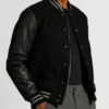 Black Letterman Jacket with Gray Striped Rib - Image 4