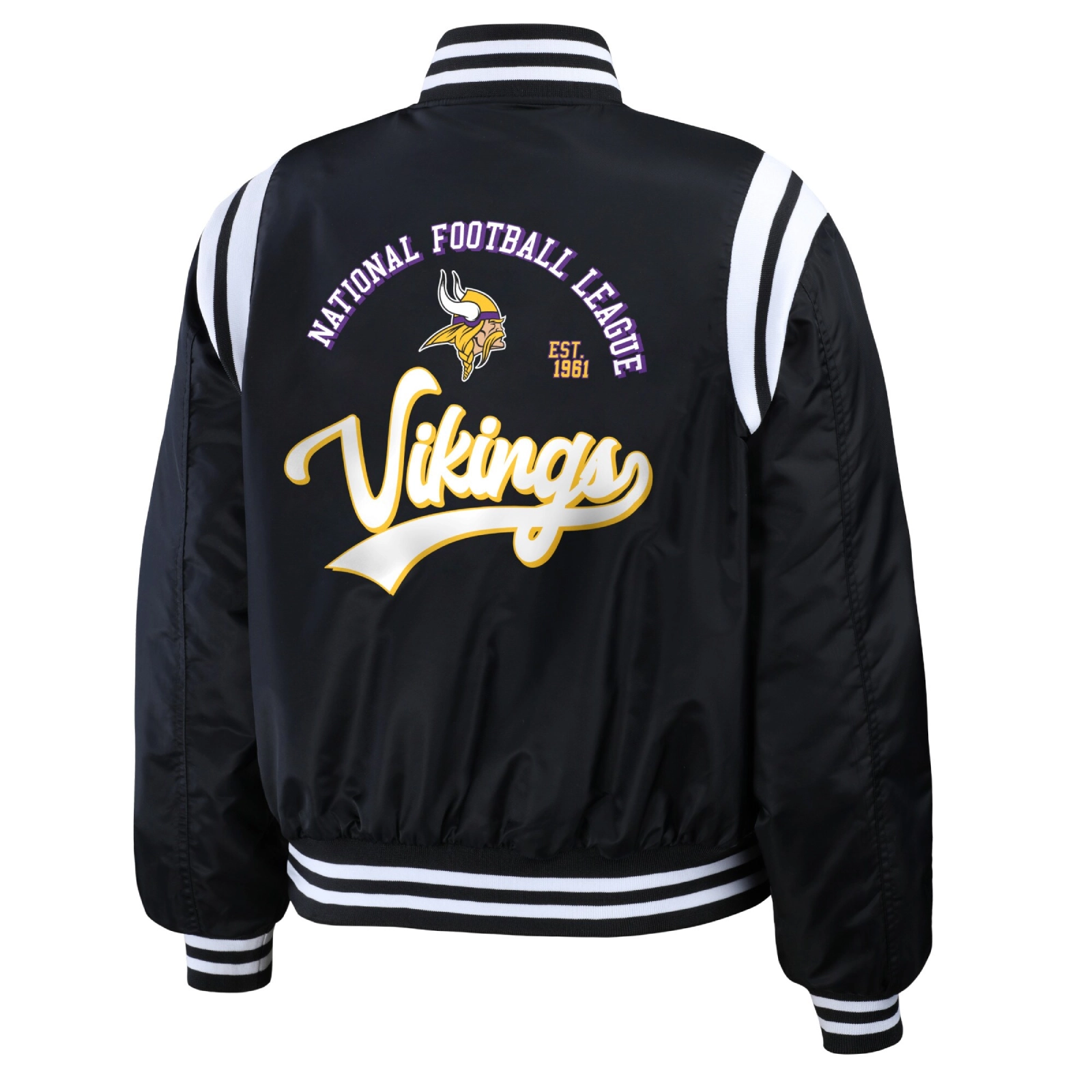 Minnesota-Vikings-WEAR-by-Erin-Andrews-Womens-Bomber-Jacket-Black-LeatherMoto