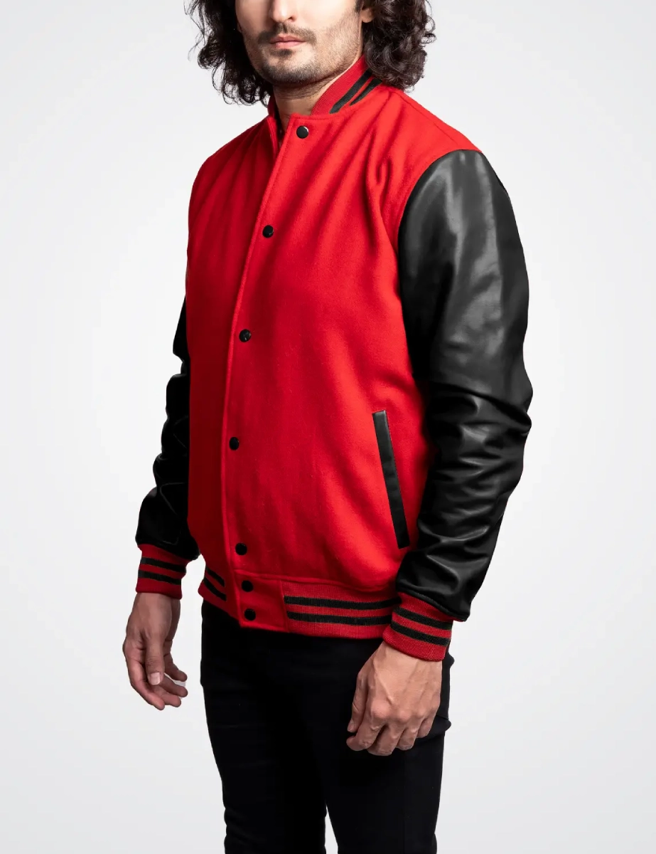 Red-Wool-Black-Genuine-Leather-Letterman-Varsity-Jacket-7