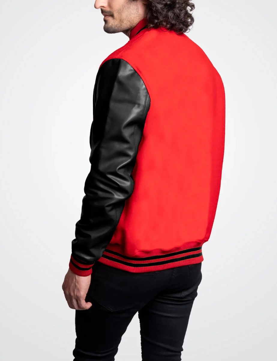 Red-Wool-Black-Genuine-Leather-Letterman-Varsity-Jacket-9