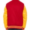Red Wool Body With Gold Leather Sleeves Varsity Jacket﻿ - Image 2