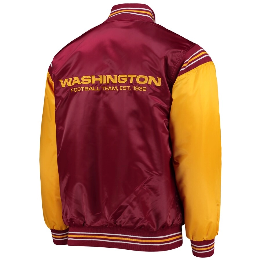 Washington-Commanders-Enforcer-Full-Snap-Satin-Varsity-Jacket-MaroonYellow-LeatherMoto