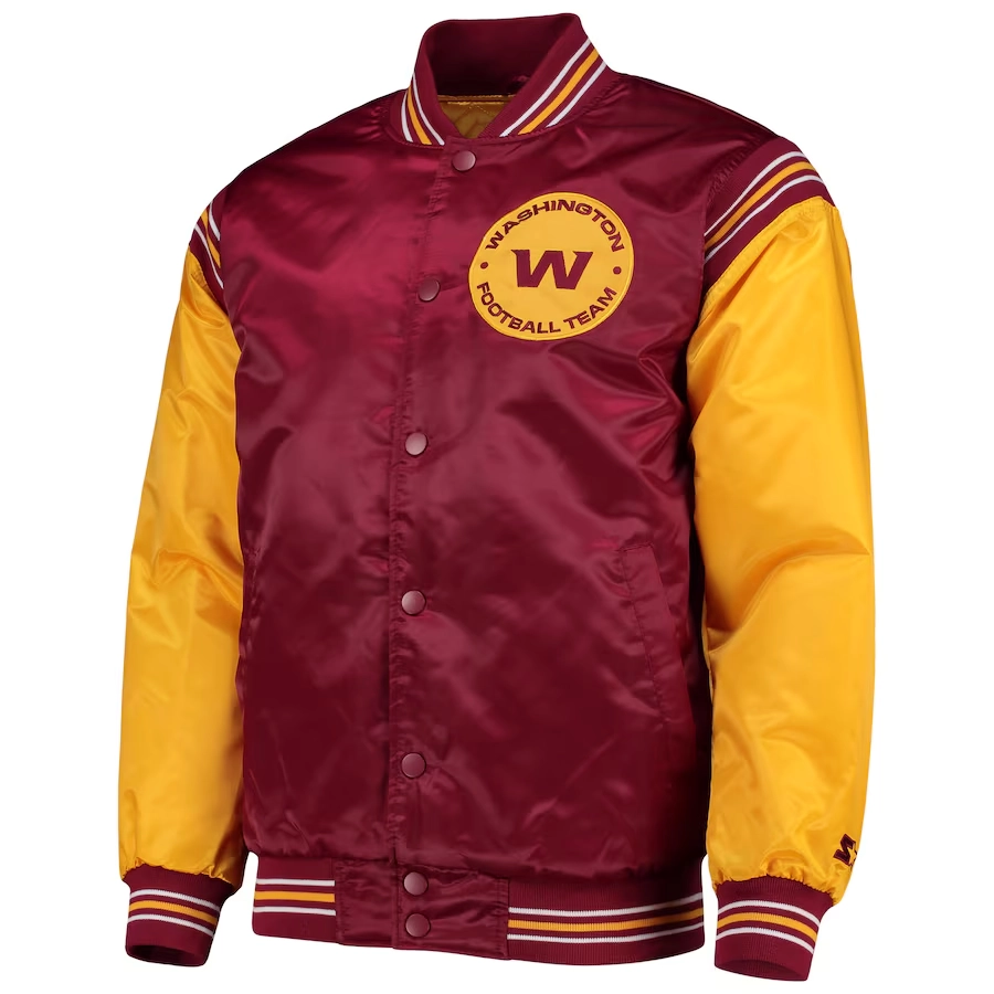 Washington-Commanders-Enforcer-Full-Snap-Satin-Varsity-Jacket-MaroonYellow-LeatherMoto