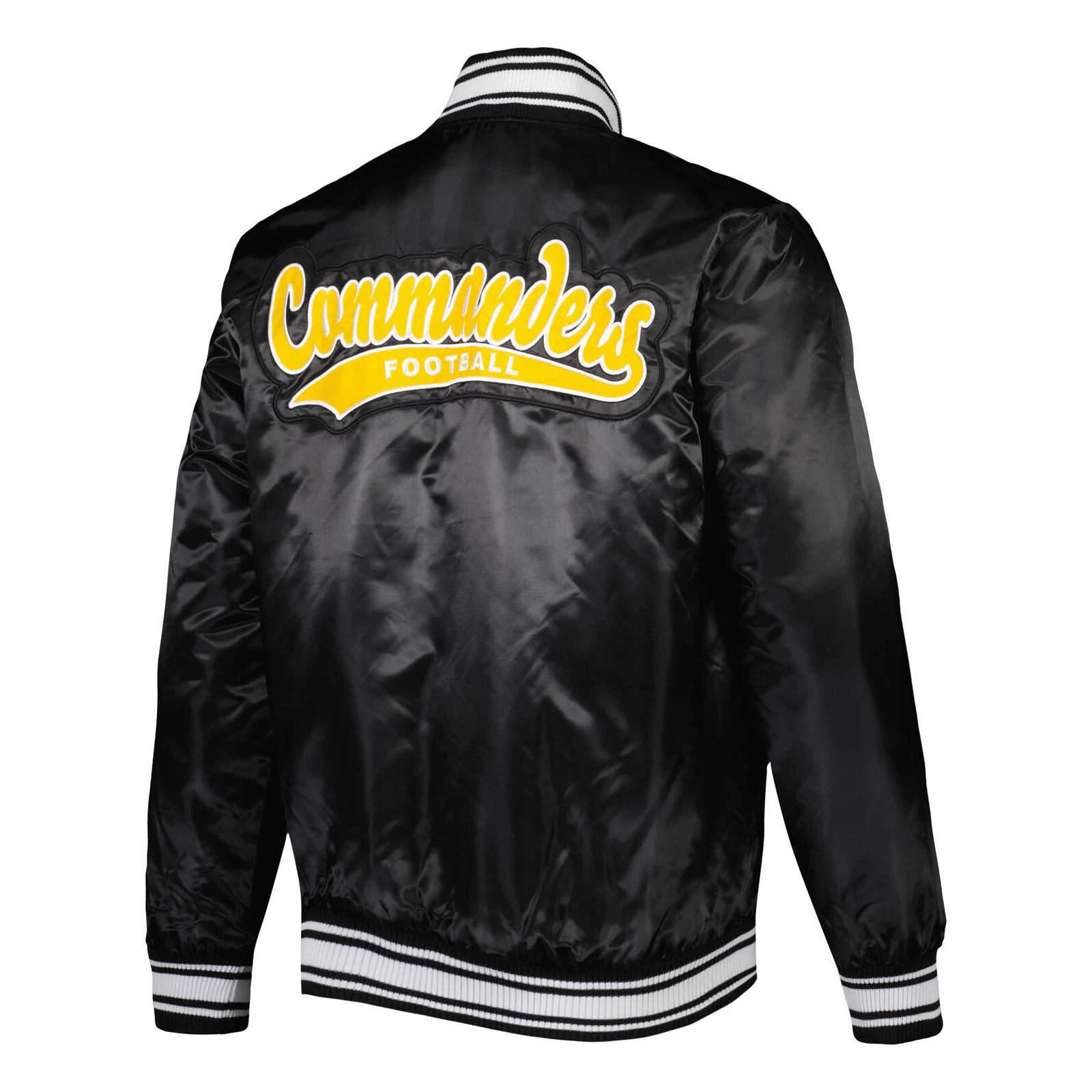 Washington-Commanders-Locker-Room-Big-Logo-Satin-Varsity-Jacket-Black-LeatherMoto