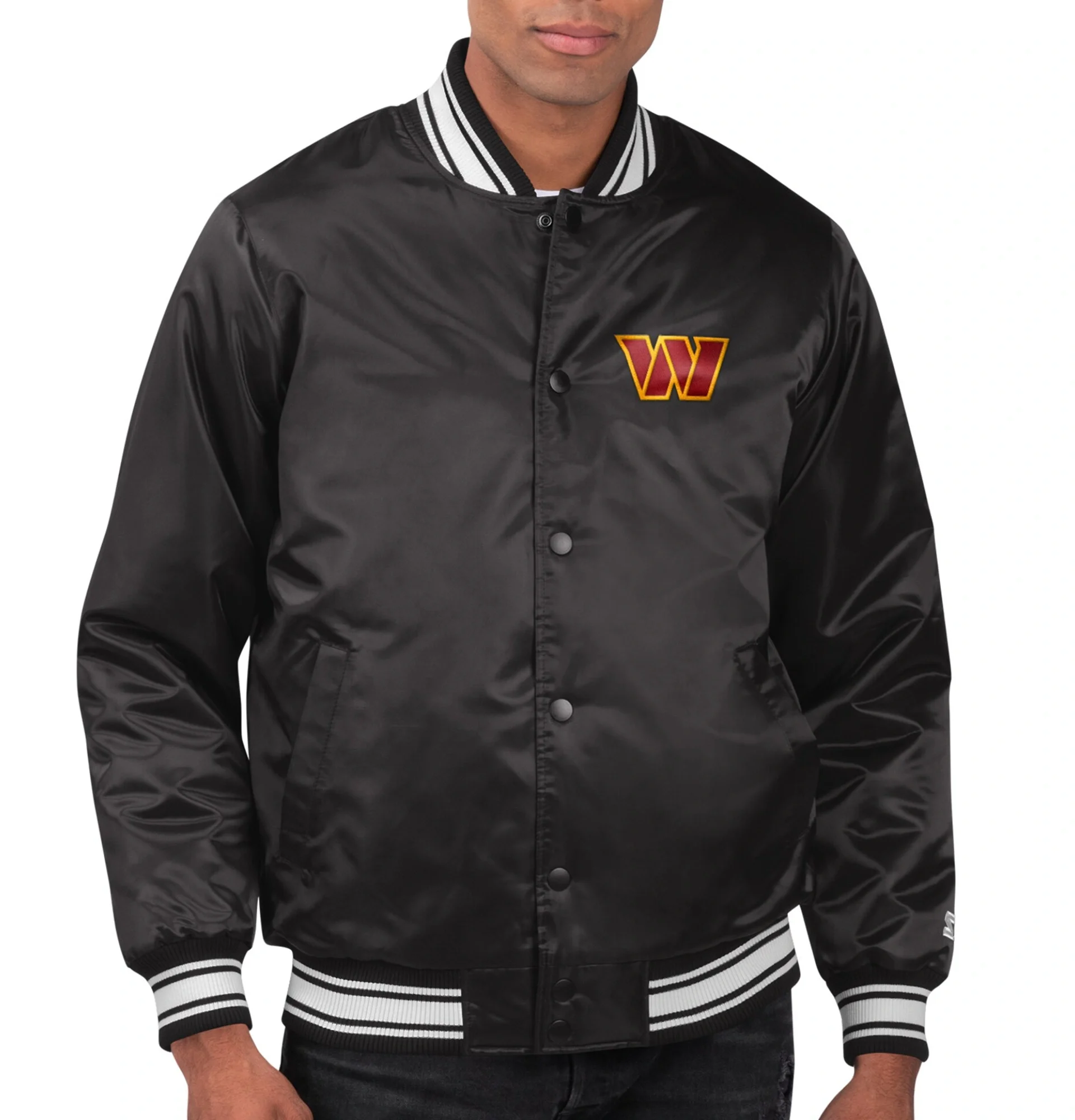 Washington-Commanders-Locker-Room-Satin-Varsity-Jacket-Black-LeatherMoto