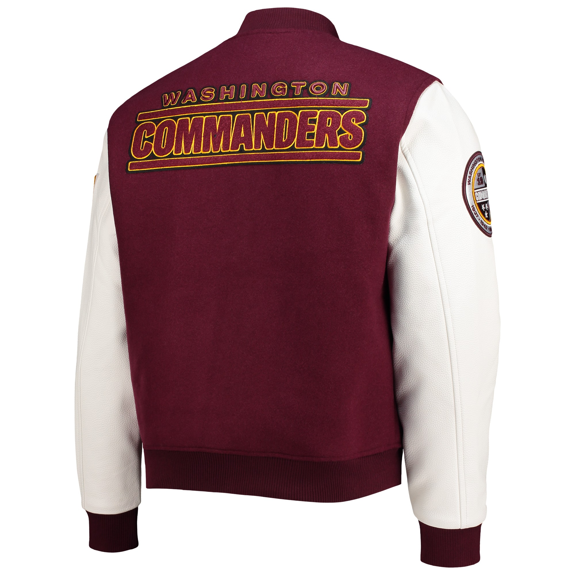 Washington-Commanders-Pro-Standard-Logo-Full-Zip-Burgundy-White-Varsity-Jacket-LeatherMoto