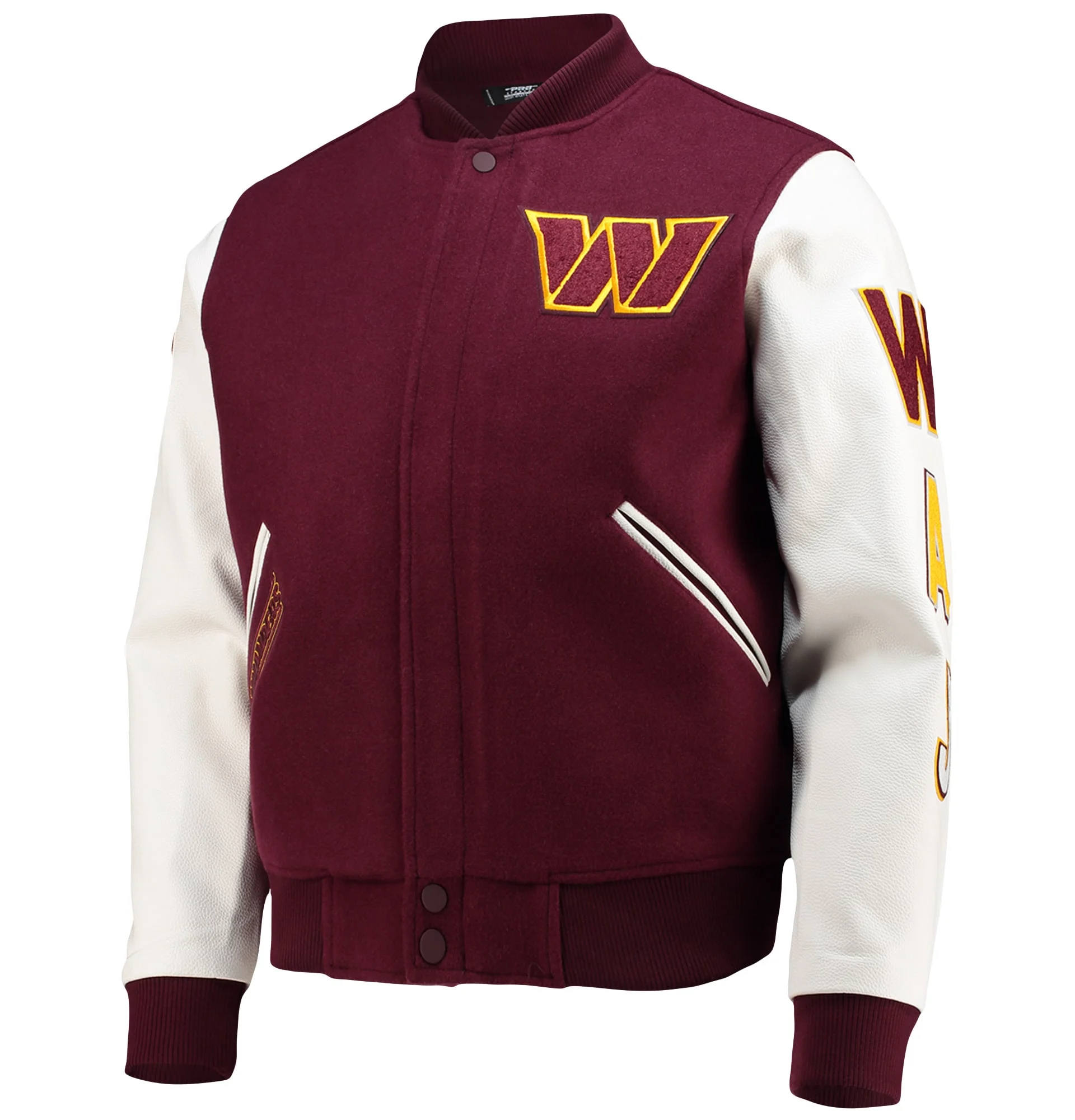 Washington-Commanders-Pro-Standard-Logo-Full-Zip-Burgundy-White-Varsity-Jacket-LeatherMoto