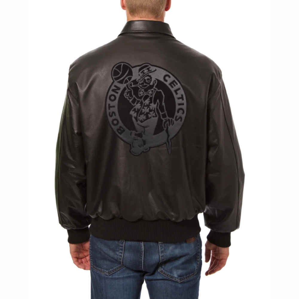 Boston-Celtics-Tonal-Full-Leather-Bomber-Jacket-Black-2