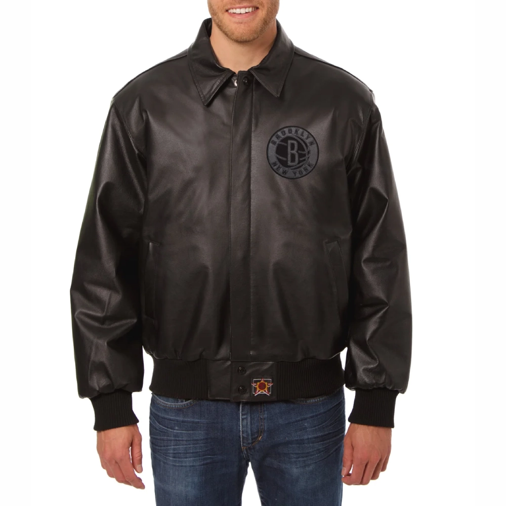 Brooklyn-Nets-Tonal-Full-Leather-Bomber-Jacket-Black-1