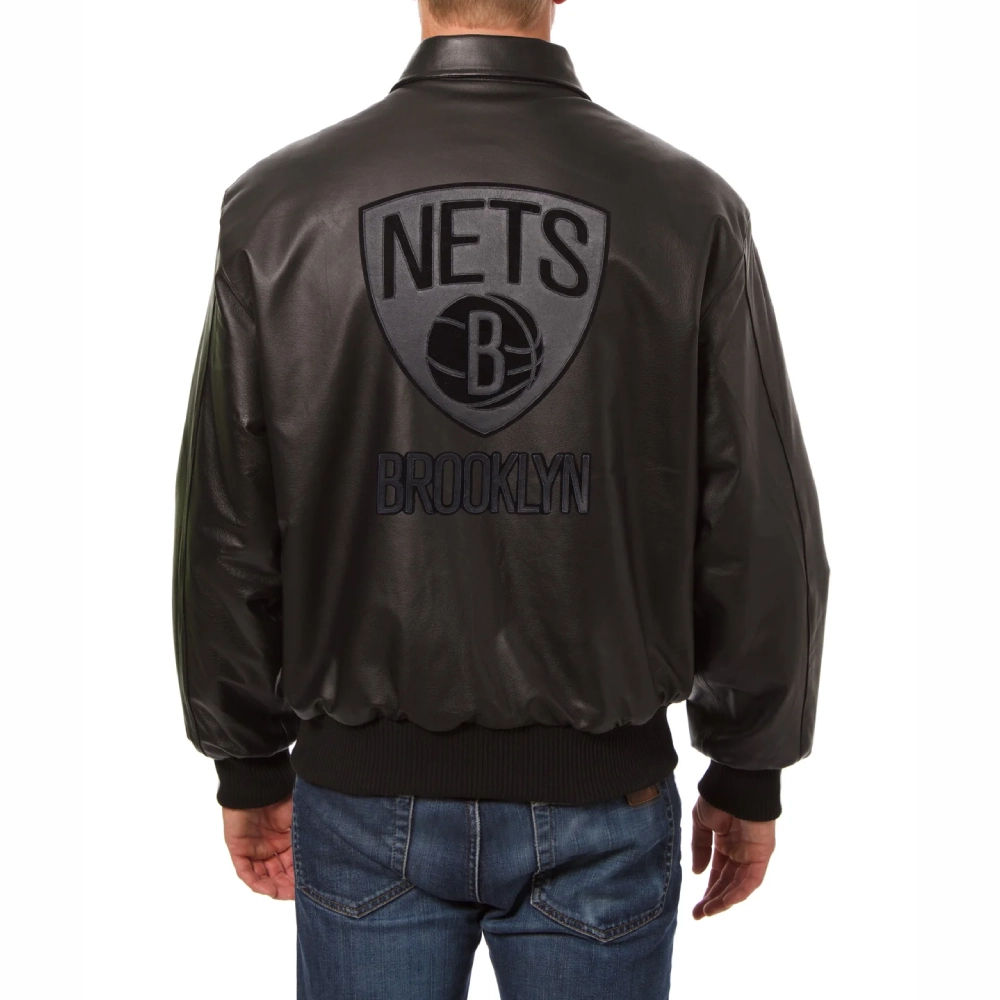 Brooklyn-Nets-Tonal-Full-Leather-Bomber-Jacket-Black-2