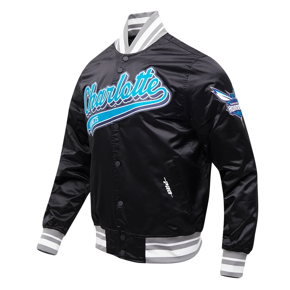 Charlotte-Hornets-Pro-Standard-Script-Tail-Black-Satin-Varsity-Jacket-1
