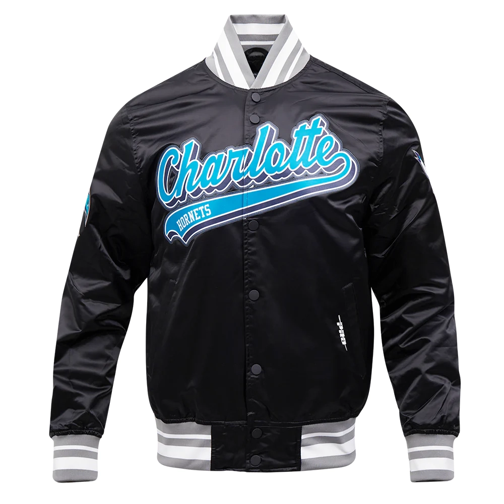 Charlotte-Hornets-Pro-Standard-Script-Tail-Black-Satin-Varsity-Jacket-2