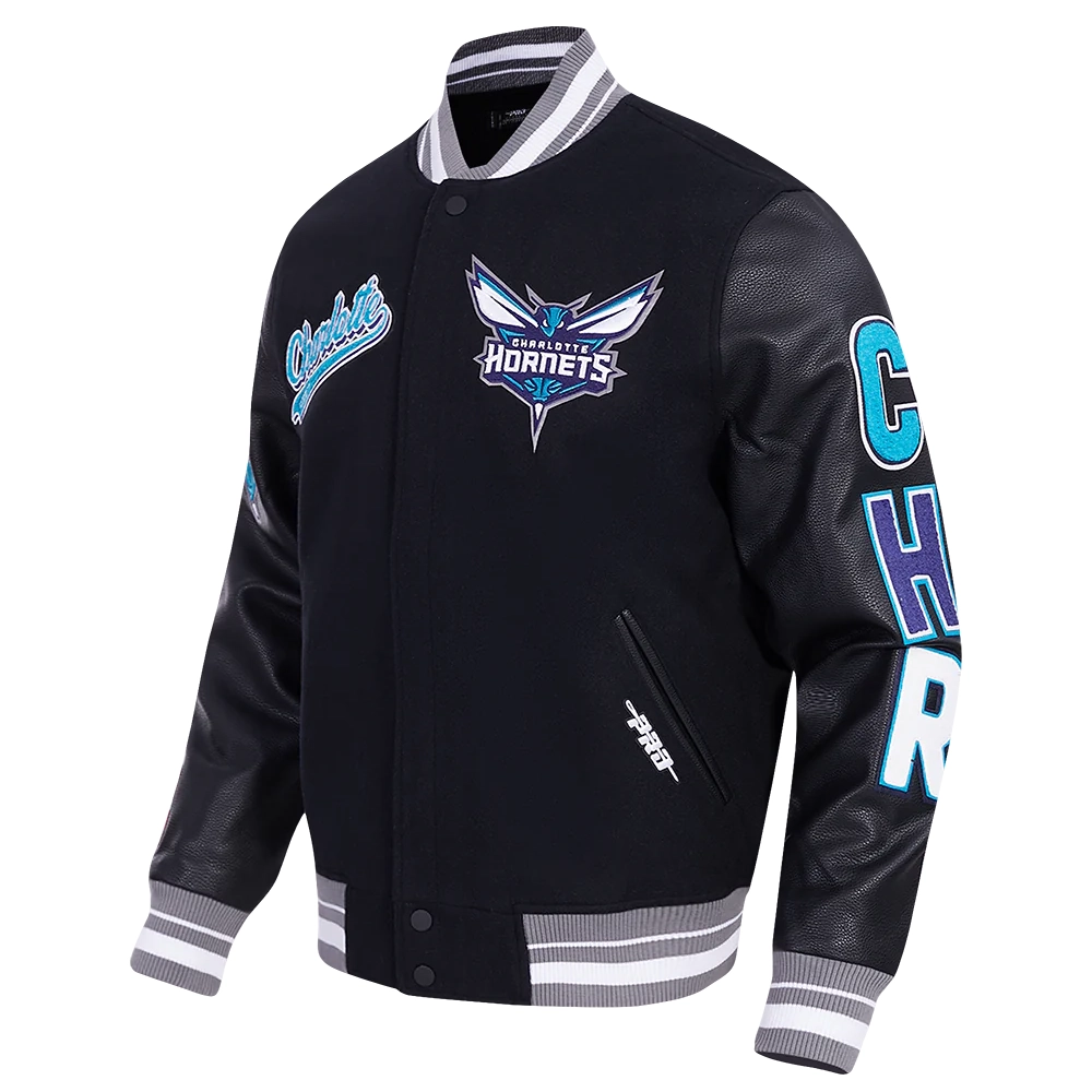 Charlotte-Hornets-Pro-Standard-Script-Tail-Black-Wool-Leather-Varsity-Jacket-1