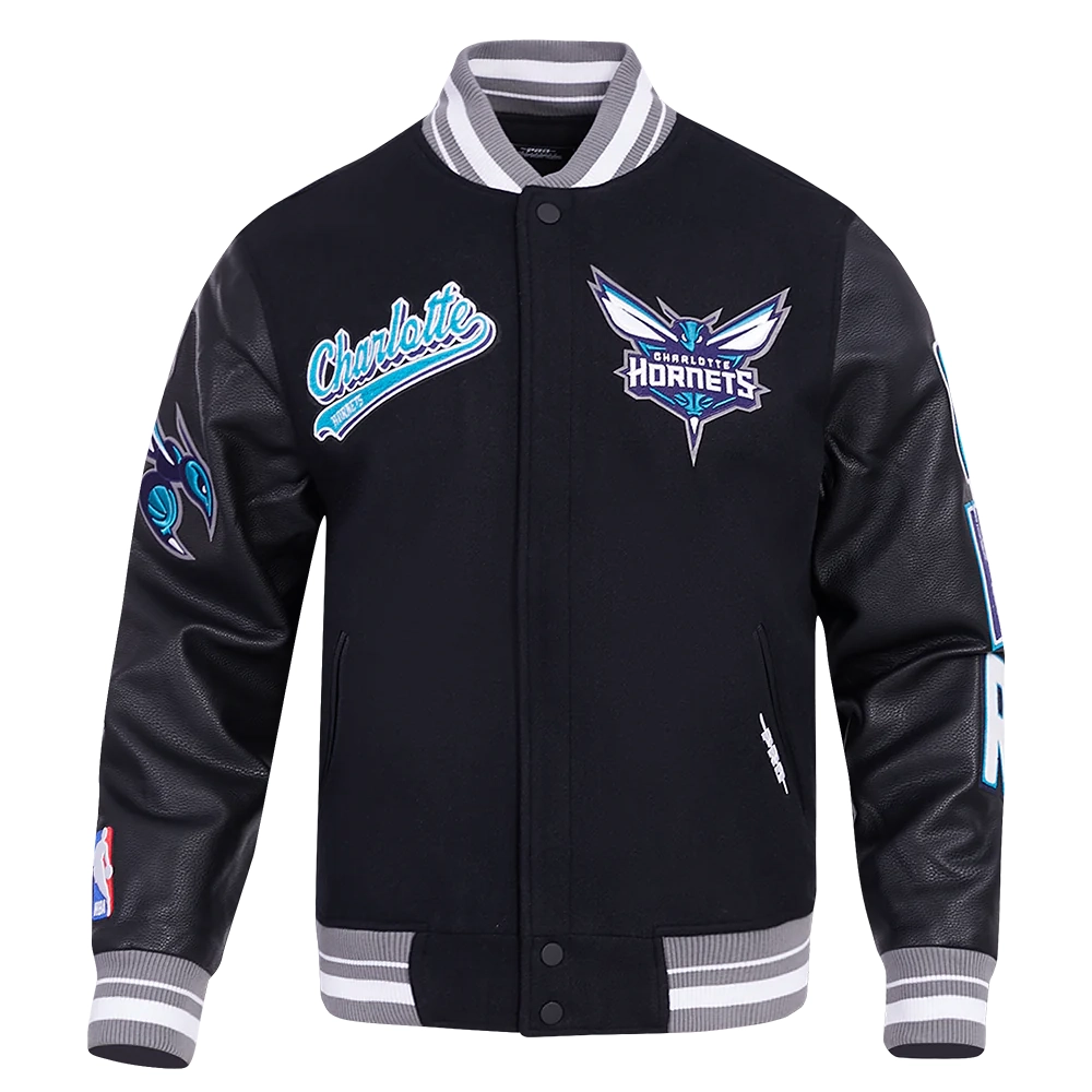 Charlotte-Hornets-Pro-Standard-Script-Tail-Black-Wool-Leather-Varsity-Jacket-2