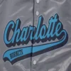Charlotte Hornets Script Tail Gray Satin Full-Snap Varsity Jacket - Image 6