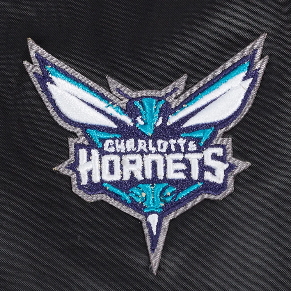 Charlotte-Hornets-Script-Tail-Womens-Full-Snap-Satin-Varsity-Jacket-Black-1