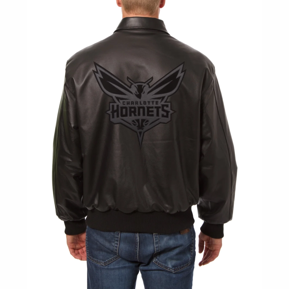 Charlotte-Hornets-Tonal-Full-Leather-Bomber-Jacket-Black-2