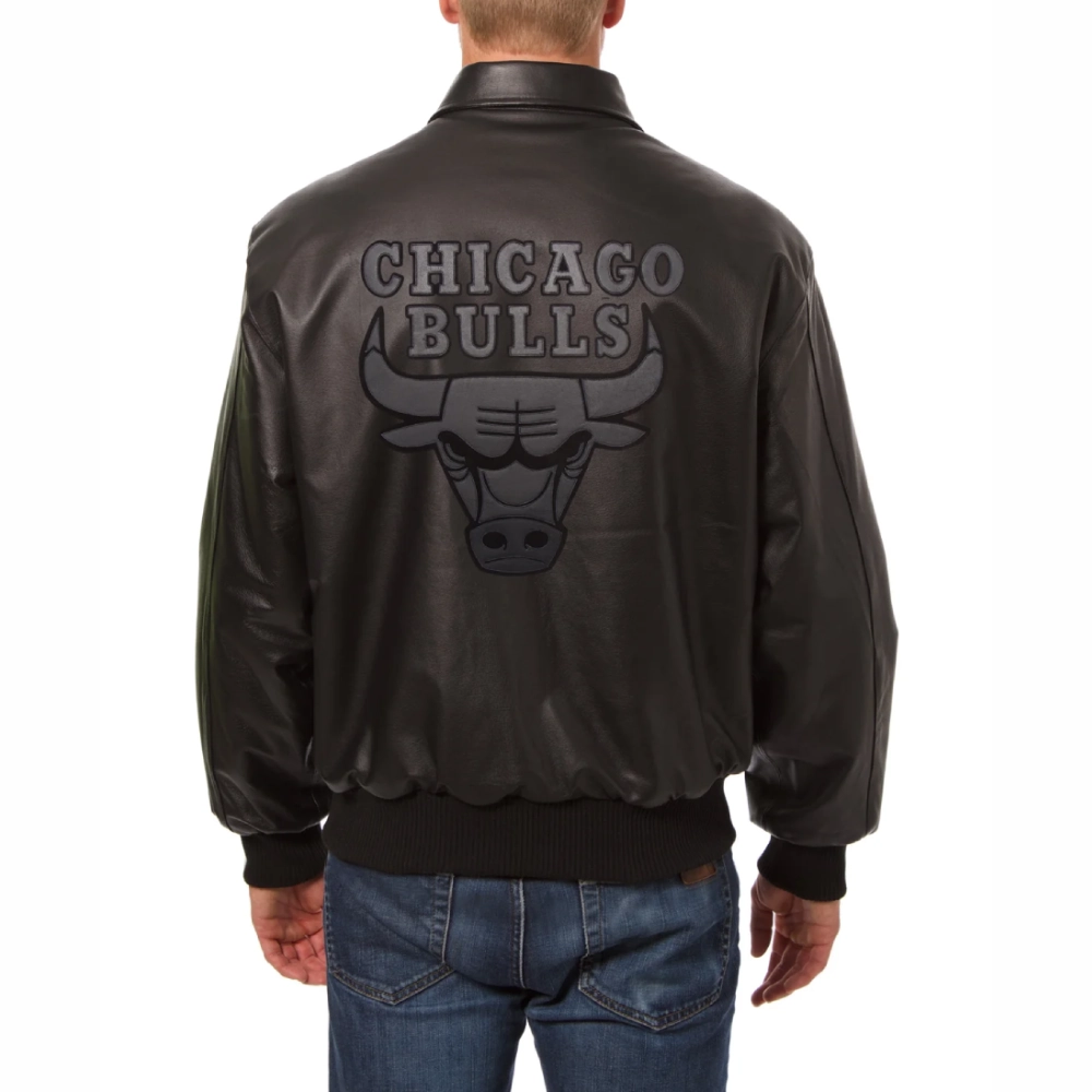Chicago-Bulls-Tonal-Full-Leather-Bomber-Jacket-Black-1