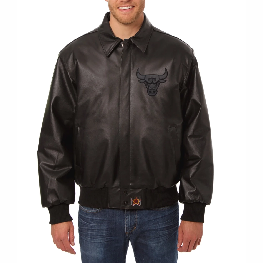 Chicago-Bulls-Tonal-Full-Leather-Bomber-Jacket-Black-2