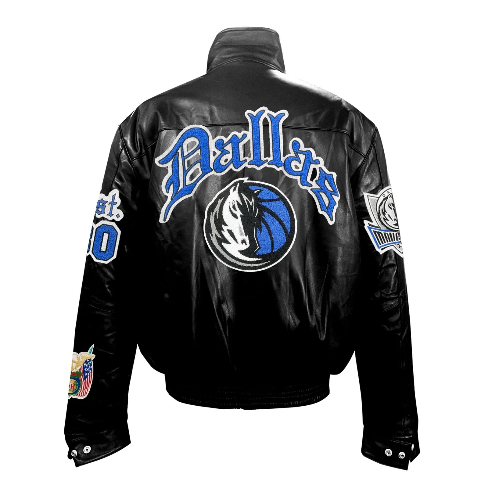 Dallas-Mavericks-Jeff-Hamilton-Full-Leather-Puffer-Old-English-Jacket-Black-2
