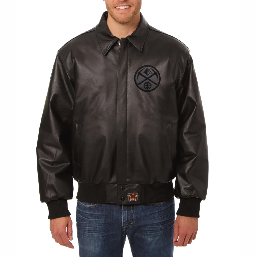 Denver-Nuggets-Full-Leather-Bomber-Varsity-Jacket-Black-1