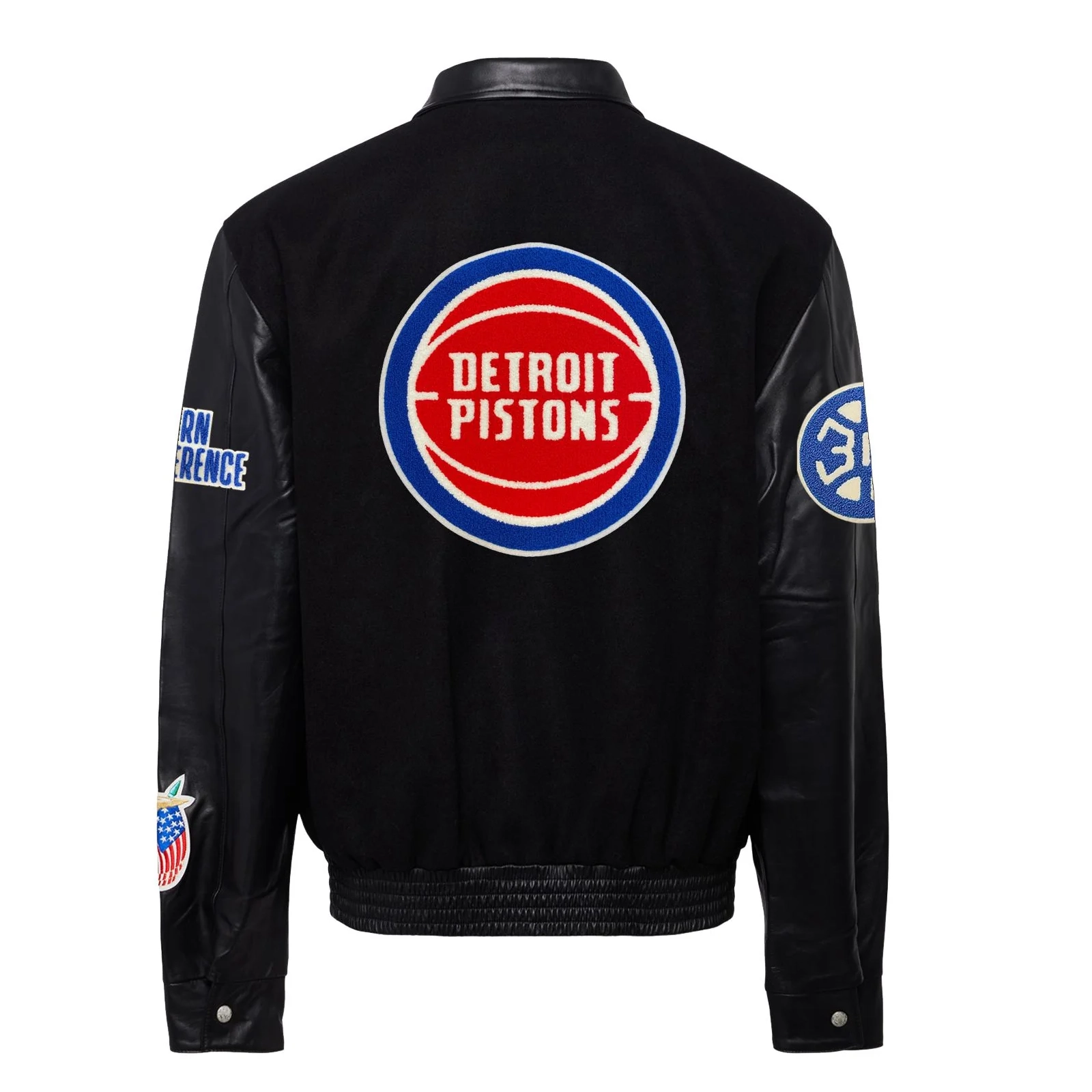 Alternative view of Detroit Pistons Black Wool Leather Varsity Jacket