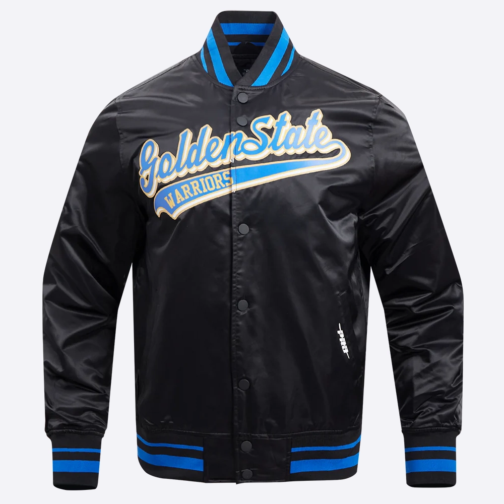 Alternative view of Golden State Warriors Script Tail Black Satin Varsity Jacket