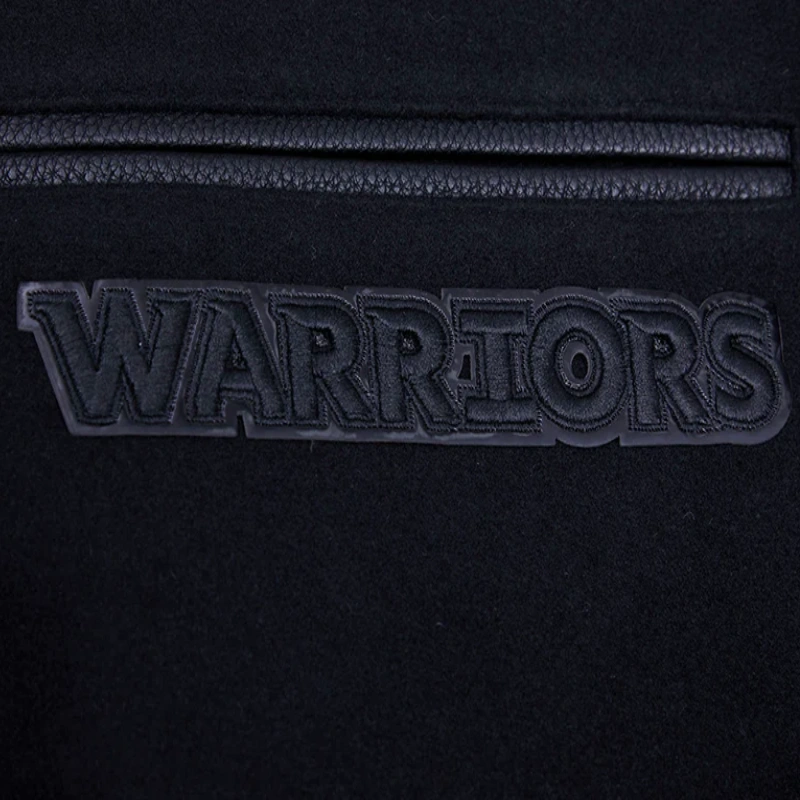 Golden State Warriors Triple Black Wool Leather Varsity Jacket - Image 6