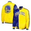 Golden State Warriors Fast Break Blue & Yellow Satin Varsity Jacket - Image 2