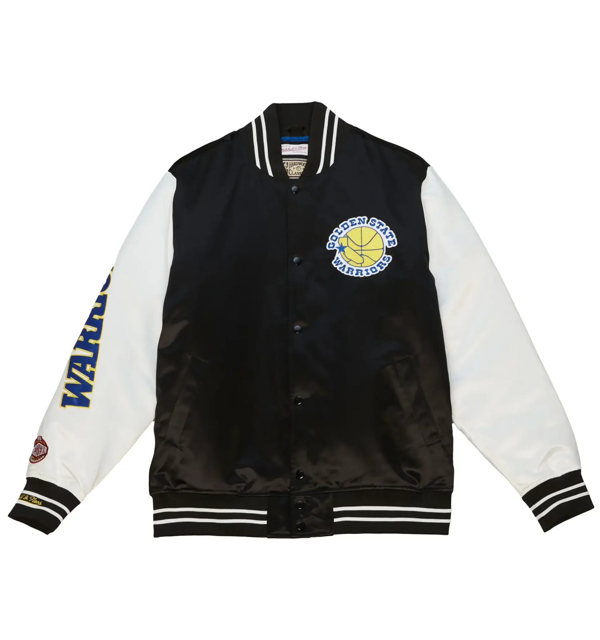 Golden-State-Warriors-Team-Origins-Full-Snap-Balck-White-Satin-Varsity-Jacket-1
