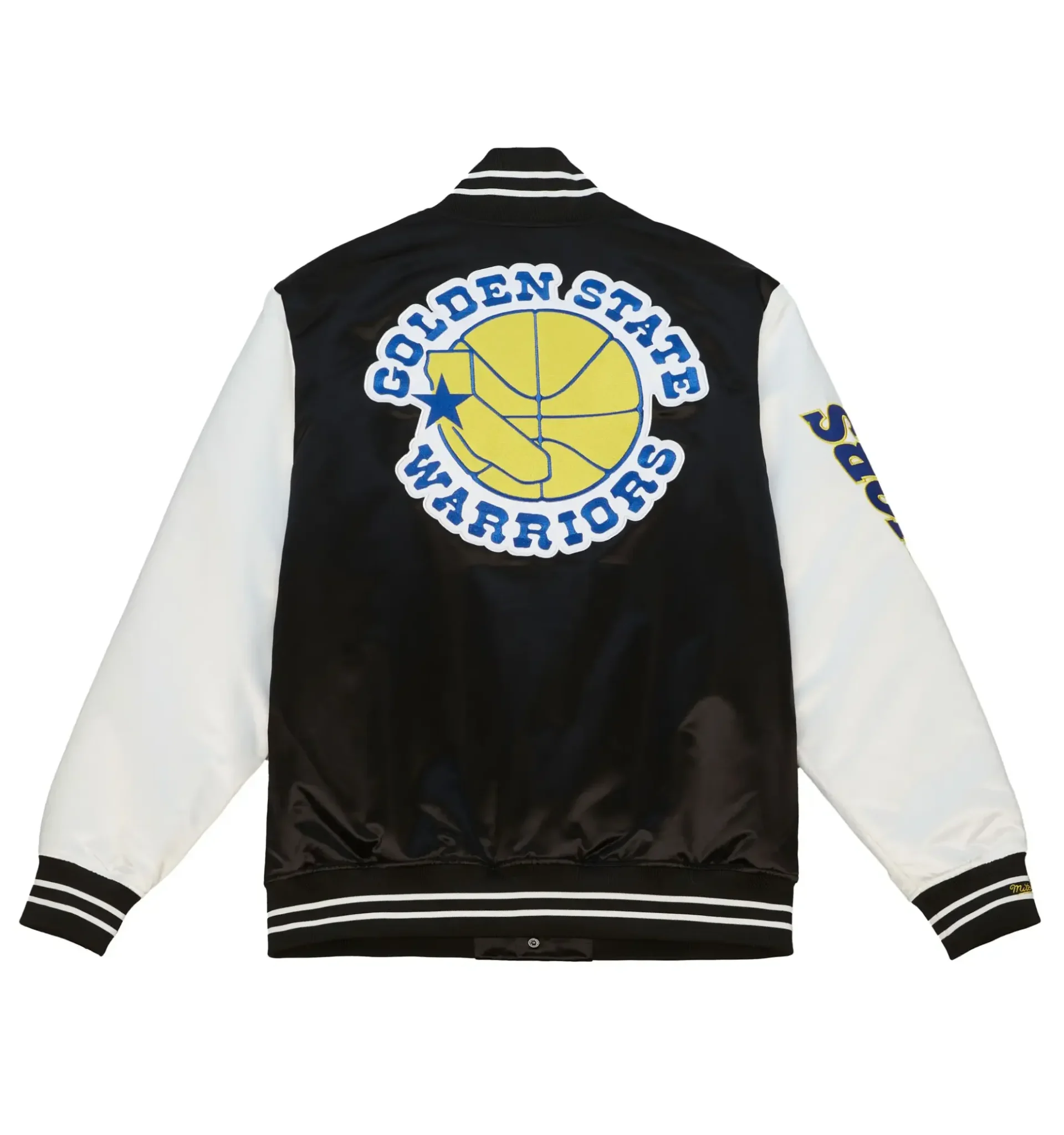 Golden-State-Warriors-Team-Origins-Full-Snap-Balck-White-Satin-Varsity-Jacket-2