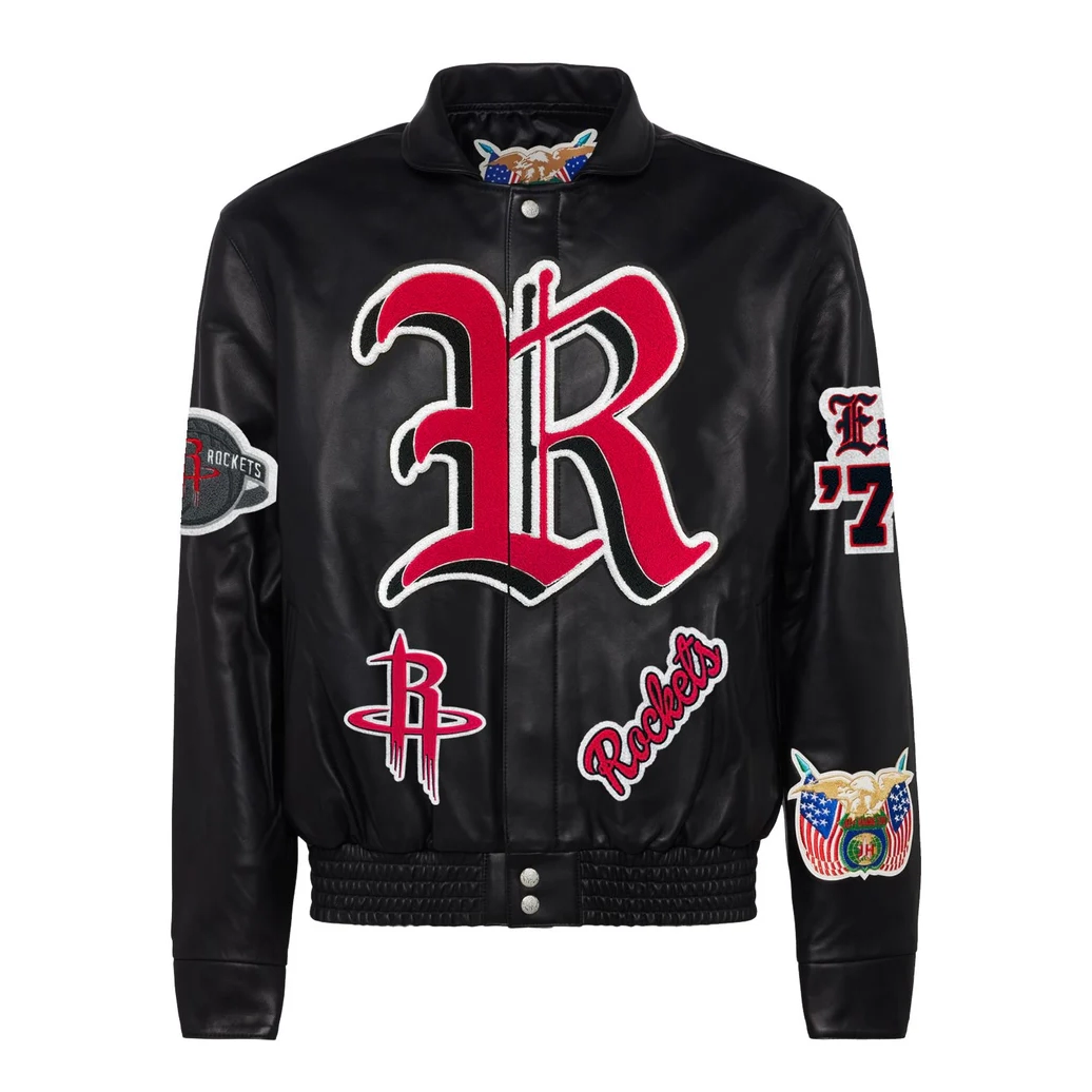 Houston-Rockets-Jeff-Hamilton-Full-Leather-Puffer-Old-English-Jacket-Black-1