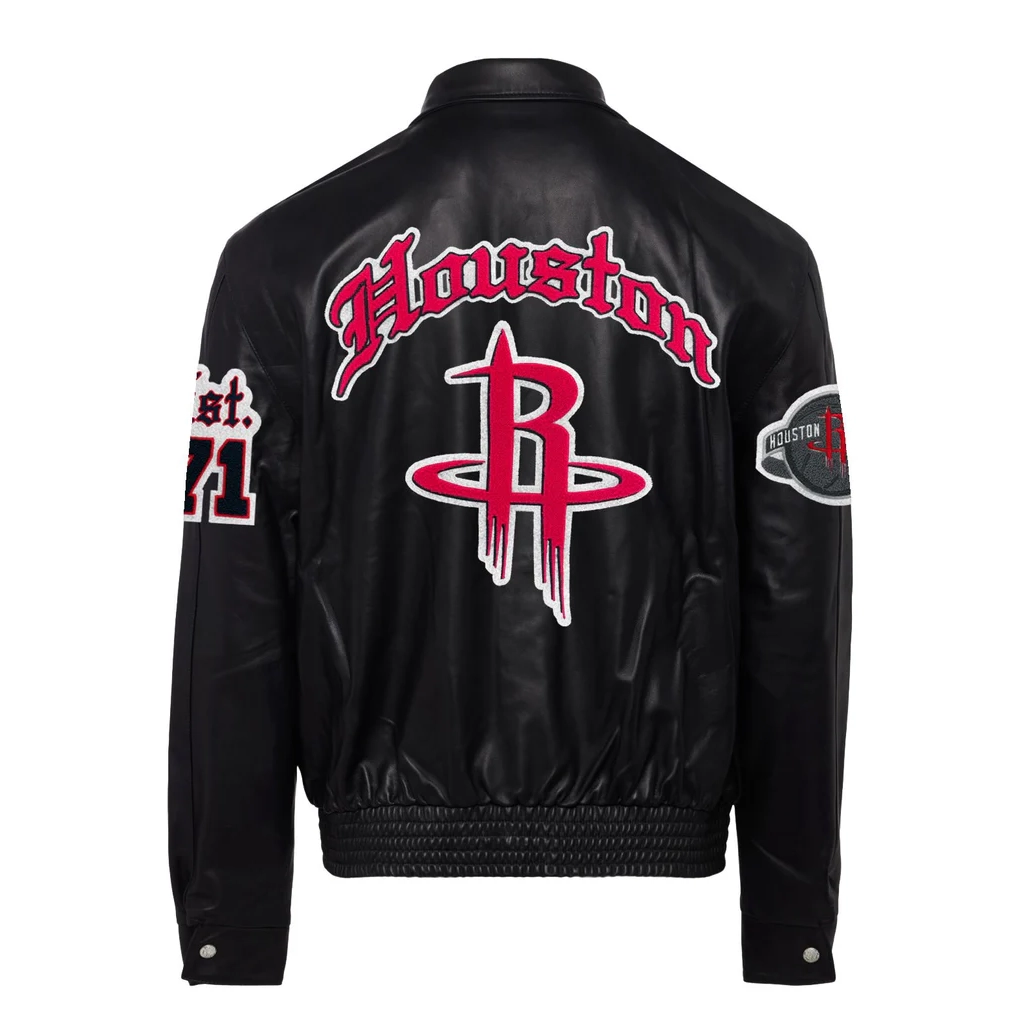 Houston-Rockets-Jeff-Hamilton-Full-Leather-Puffer-Old-English-Jacket-Black-2
