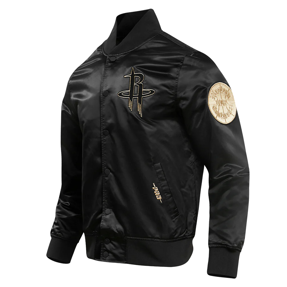 Houston-Rockets-Pro-Standard-Gold-Logo-Black-Satin-Varsity-Jacket-1