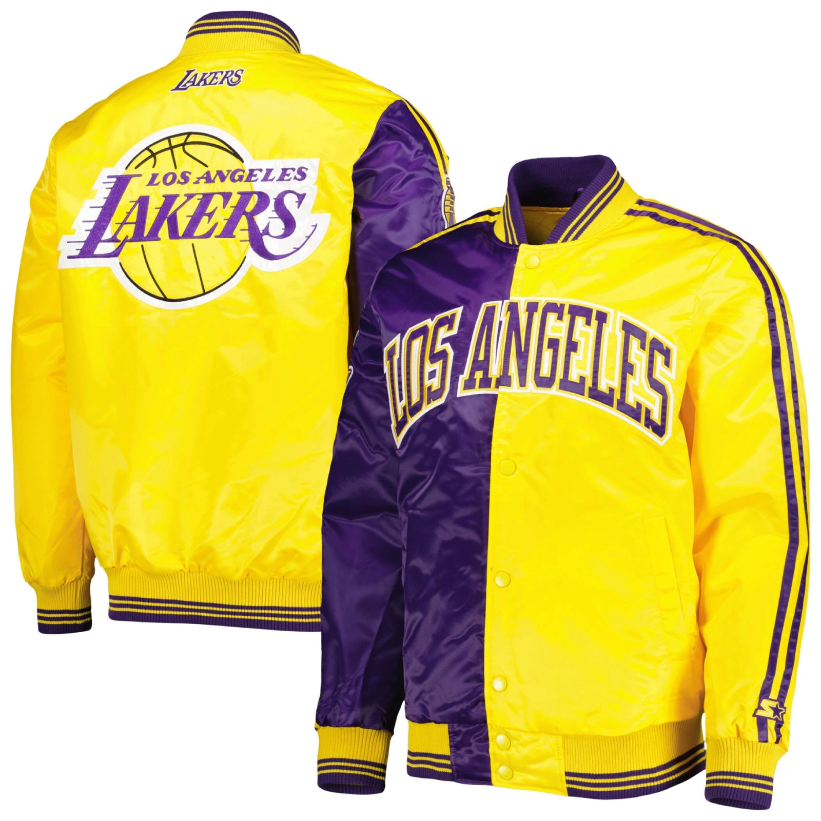Los-Angeles-Lakers-Starter-Fast-Break-Satin-Varsity-Jacket-Purple-Yellow-4