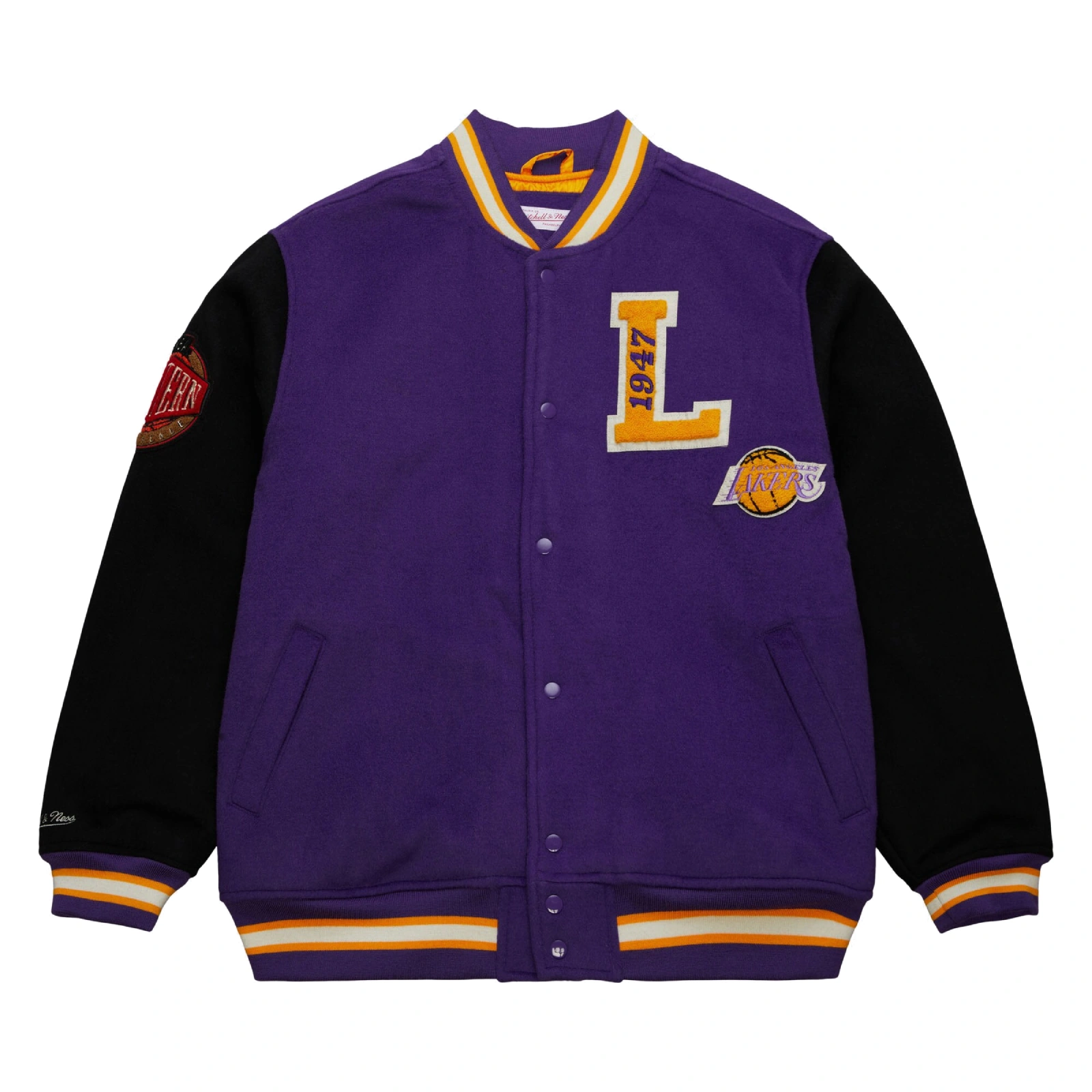 Los-Angeles-Lakers-Team-Legacy-Full-Snap-Satin-Varsity-Jacket-Purple-Black-1