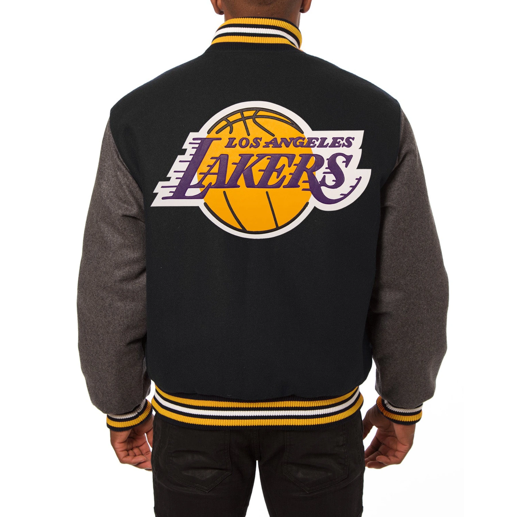Los-Angeles-Lakers-Two-Tone-Wool-Varsity-Jacket-Black-Grey-1